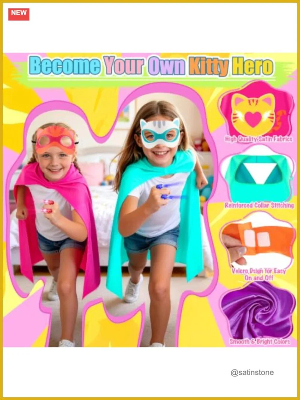 Kids Cat Capes Dress Up Set - 4 Capes, 4 Masks, 8 Finger Lights, Halloween